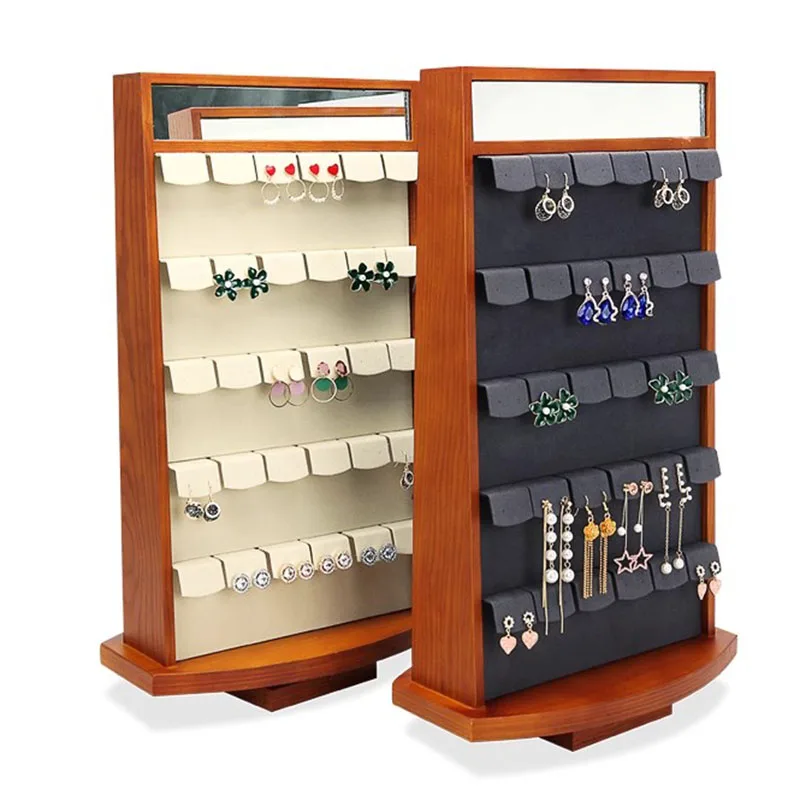 Solid Wood Jewelry Display Stand Earrings Jewelry Holder Women's Earring Rotating Base Display Desktop Accessories Display Rack