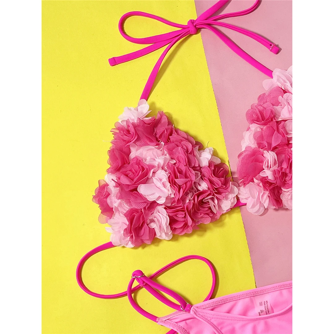 Sexy 3D-Blumen-Neckholder-Bikini mit hohem Beinausschnitt, Damen-Badeanzug, zweiteiliges Bikini-Set, Badebekleidung, Badeanzug, Modell V5386 – Detail 11