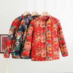 Plus size Chinese Style Cotton-padded Zipper Coat Northeast Big Flower Thick parkas Old-fashioned peony Jackets national clothes