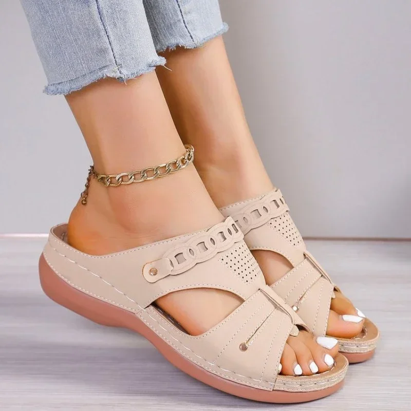 

Summer Women Wedge Sandals Premium Orthopedic Open Toe Sandals Vintage Anti-Slip Leather Casual Female Platform Retro Shoes