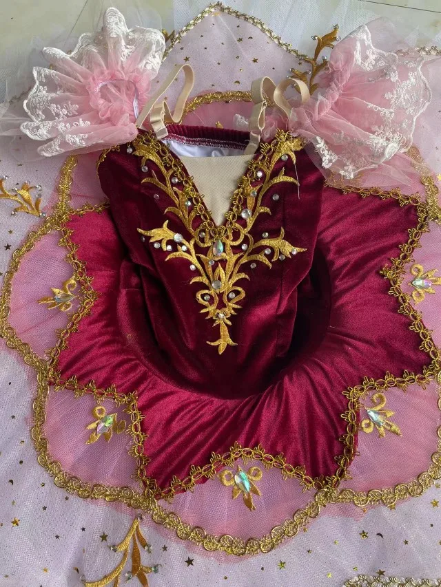 Vestido de Ballet profesional para niñas y adultos, tutú rojo y Beige, ropa de actuación, vestido de balette de bailarina, 2024