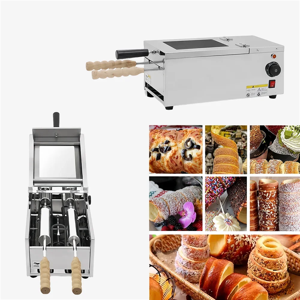 

Chimney Bread Roll Baking Machine Ice Cream Bread Cone Maker Cake Baking Machine with 2 Rollers
