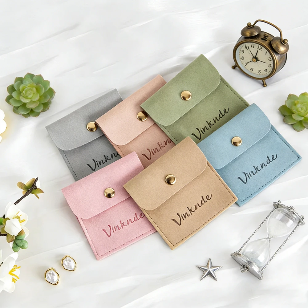 

100Pcs Microfiber Jewelry Bag With Gold Snap Custom Logo Packaging Dust Pouches For Bracelet Necklace Ring Earrings Wedding Gift