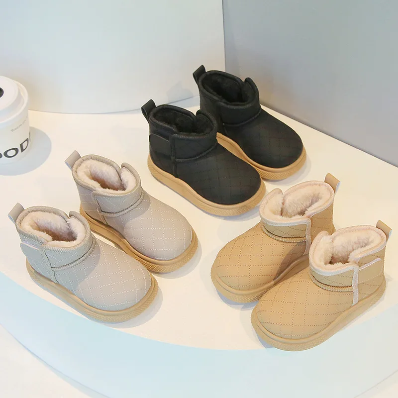 

New Kids High-Top Fleece-Lined Cotton Shoes for Girls and Boys Non-Slip Warm Snow Boots Thick Short Boots Children Cotton Boots