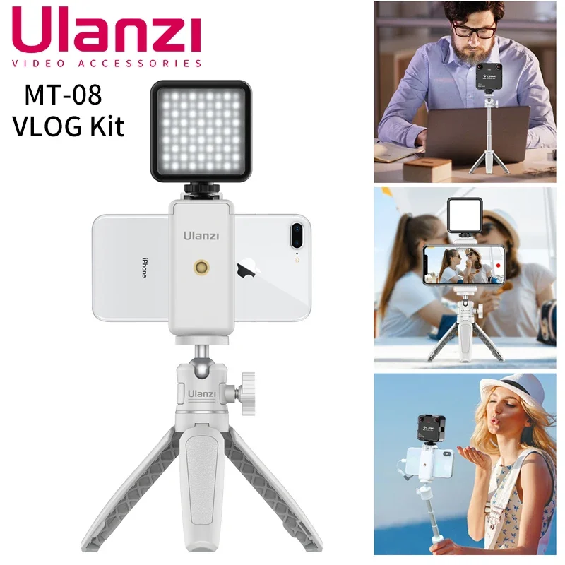 Ulanzi MT-08 Mini Smartphone DSLR Tripod for Sony ZV1 Canon M50 Cold Shoe Tripod Mount for LED Light Microphone Vlog Tripod Kit