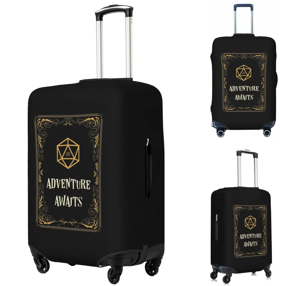 

Adventure Awaits D20 Dice Tabletop RPG Suitcase Cover Protection Elastic Travel Luggage Protector Covers for 18-32 Inch
