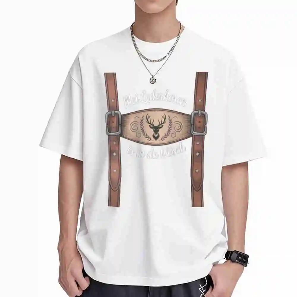 Lederhose Deer Costume October Short Sleeve Tee 100% Cotton T-Shirt