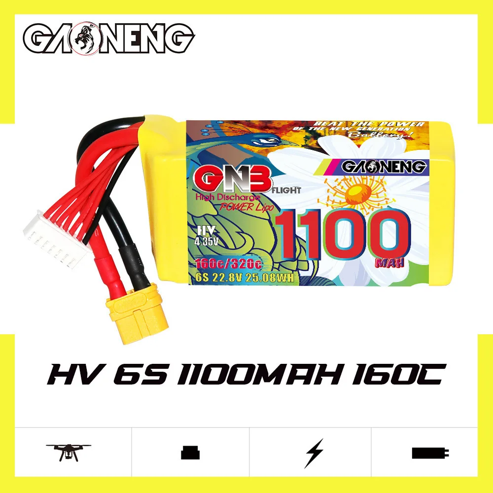 Max 320C GNB 6S 22.8V 1100mAh HV LiPo Battery With XT60 Plug for FPV Racing Drone Quadcopter Helicopter Airplane Parts Hoppy