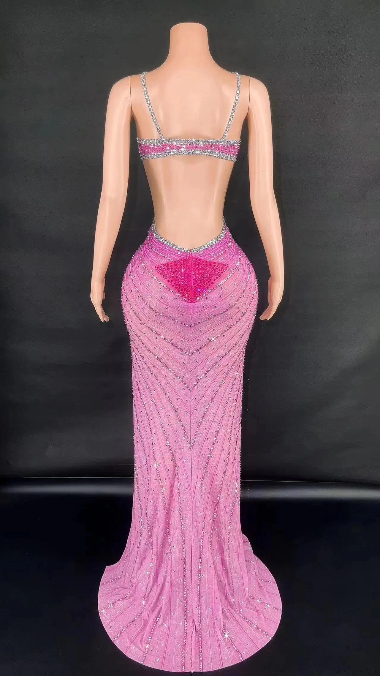 Rücken frei funkelnde sexy Frauen Strass sexy Kleid Geburtstags feier Bühne Leistung tragen Sommer Abend Königin Outfit weiß rosa