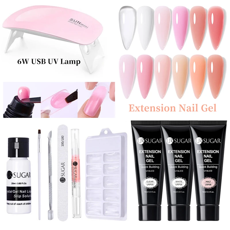 

UR SUGAR 15ml Quick Extension Gel Set Nude White Camouflage Hard Gel Manicure Kit Semi-permanent Varnish Soak Off UV LED Gel