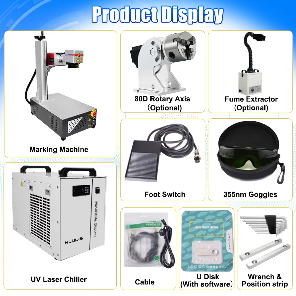 5w UV Laser Marking Machine CRS UV Fiber Laser Engraving Machine for PVC Wood Plastic Acrylic Metal Engraving Water Chiller