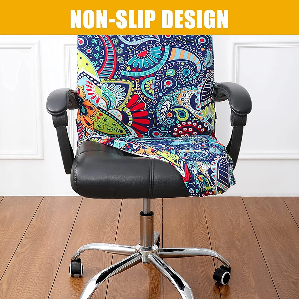 Stretch Printed Computer Office Chair Covers Soft Fit Universal Desk Rotating Slipcovers Removable Washable Anti-Dust Spandex