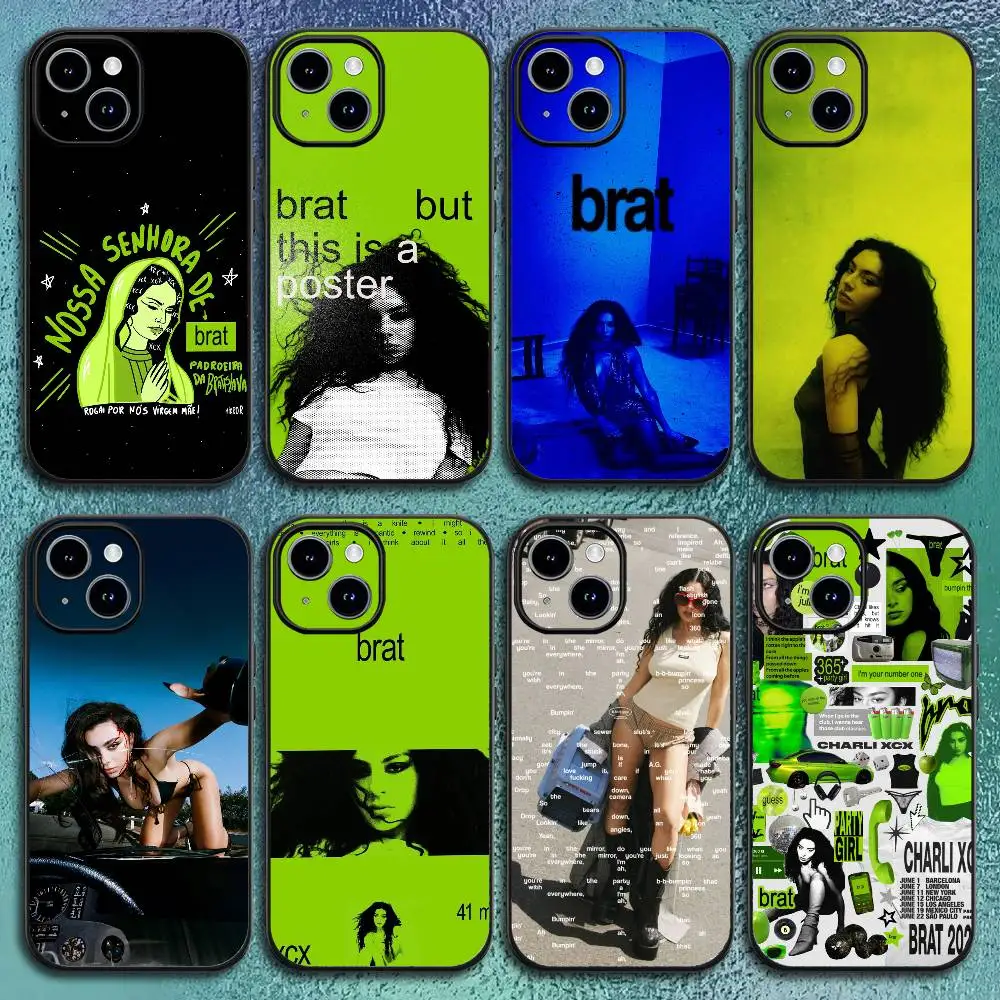 C-Charli XCX BRAT Sänger Handyhülle für IPhone 17 12 13 14 15 16 Pro Max Plus Klassische schwarze Softshell