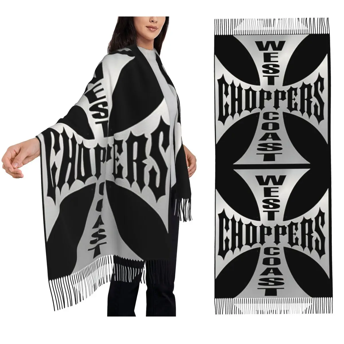 

Персонализированный шарф-чопперы с железным крестом на западном побережье, шарфы с кисточками для женщин, шали и накидки, длинная осенне-зимняя шаль