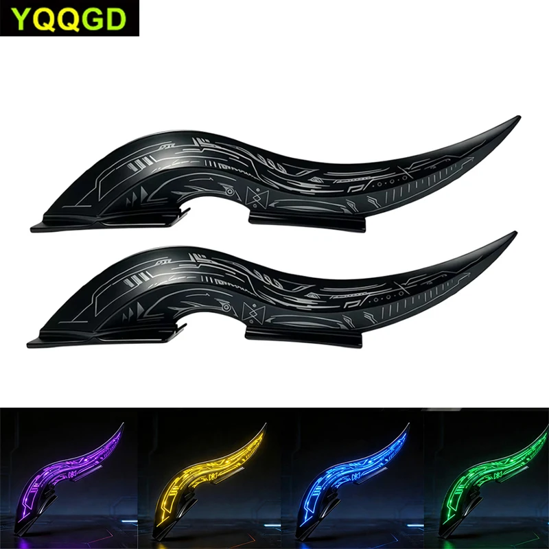 1Pair Dragon Horn Car Roof Fin LED Decoration, Waterproof Universal Vehicle Ornament, 32 Dynamic Light Effects, Touch Dimmable,