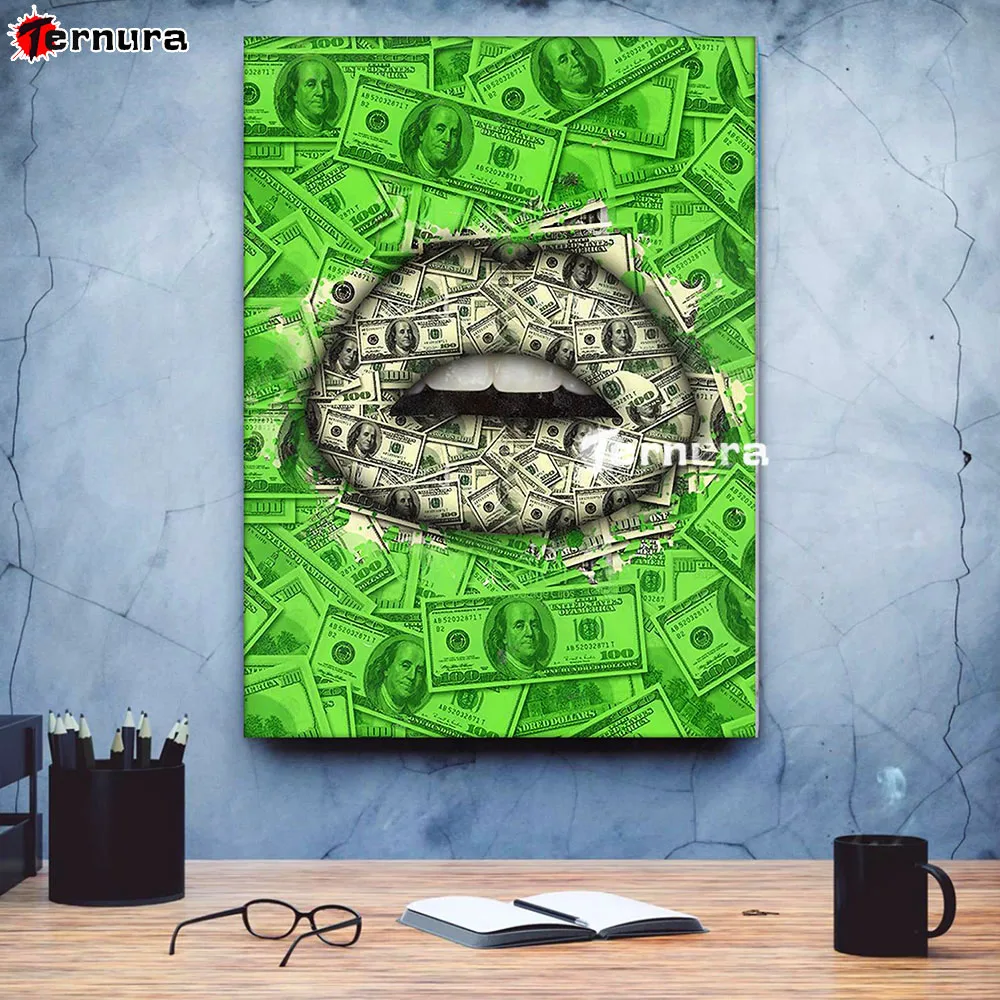 5D Diamond Embroidery Sexy lips and money Diamond Painting Sale Cross Stitch Full round Drill Handmade Decor For Home present