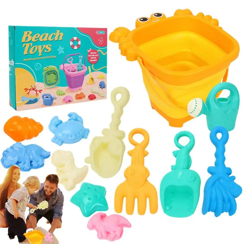 Sand Toys For Kids Cartoon Beach Toys For Outdoor Cute Travel Accessories Colorful Play Set With Foldable Bucket Shovels For