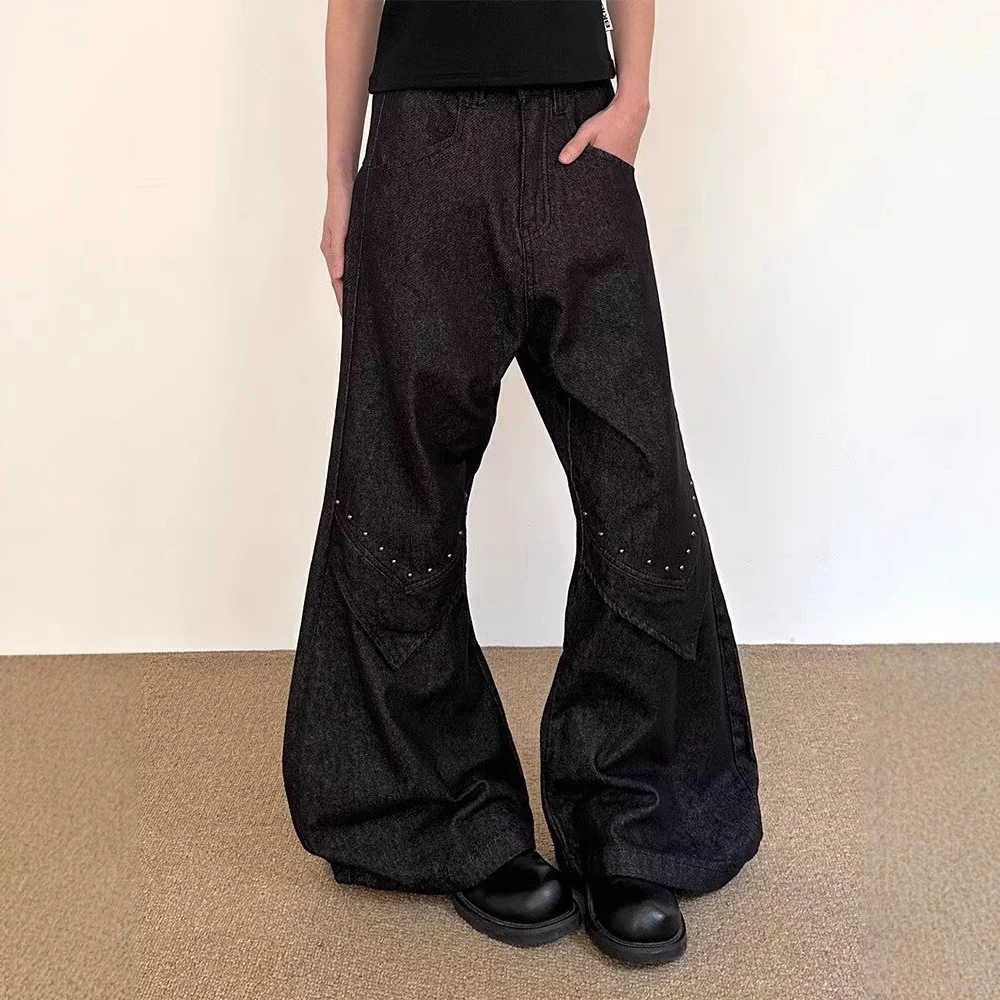 2025 Summer New Men's Straight Flared Jeans American Harajuku Retro Fashion Trend Street Hip-Hop Loose Niche Men's Bottoms