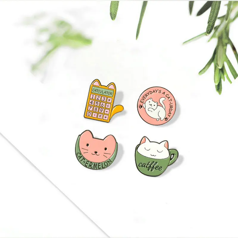 Cup Cat Coffee Ice Cream Enamel Pins Custom Cute Animals Brooch Lapel Badge Bag Cartoon Jewelry Gift for Kid Friend