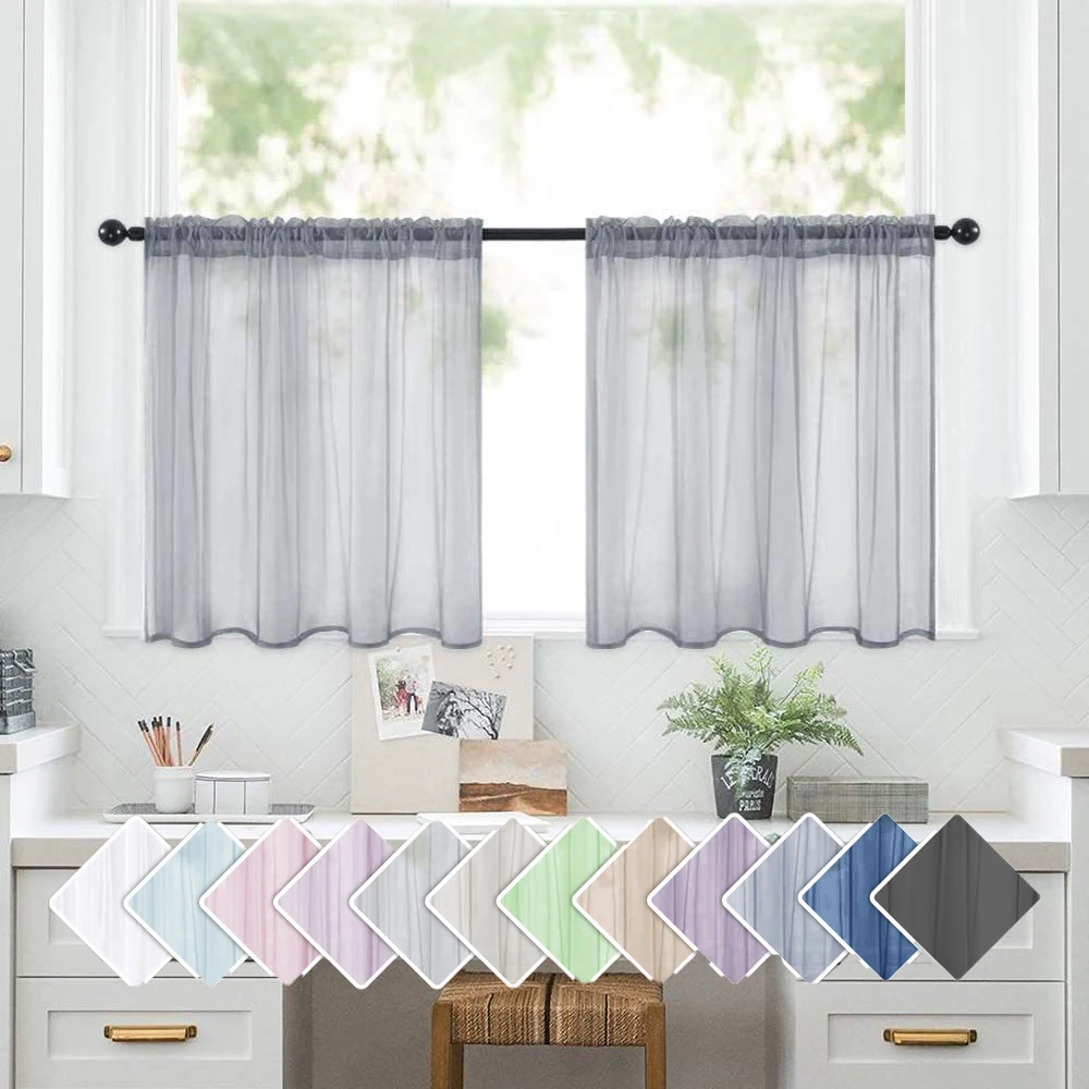 2pcs Solid Color High Transparency Short Curtains with Rod Pocket, Small Curtains for Kitchen, Bathroom, Living Room, Home Decor