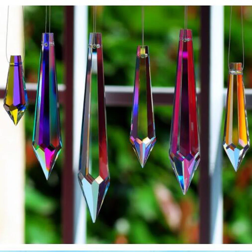 Camal 5pcs 55mm/2.2inch AB Color Rainbow Crystal Icicle Drop Prisms Pendants Part SunCatcher Lamp Lighting Home DIY Decoration