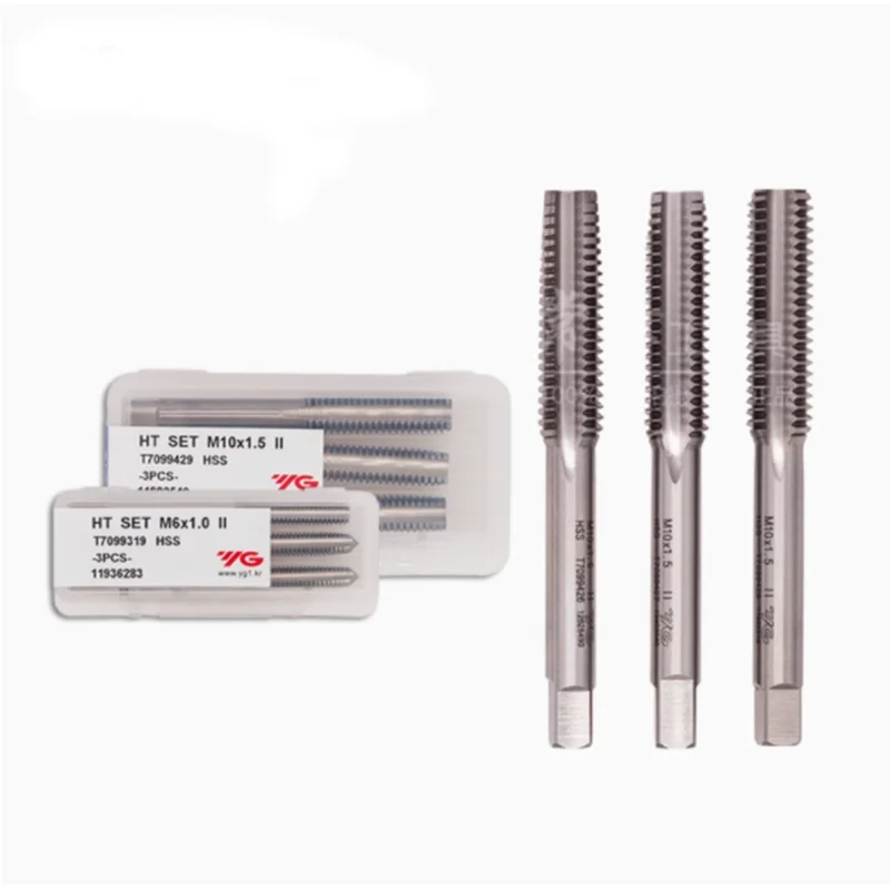 YRFL Korea original YG 3PCS HSS M1~M20 Straight Fluted Screw Thread Tap Metric Plug Hand Taps Drill Bit Set Power Hand Tools