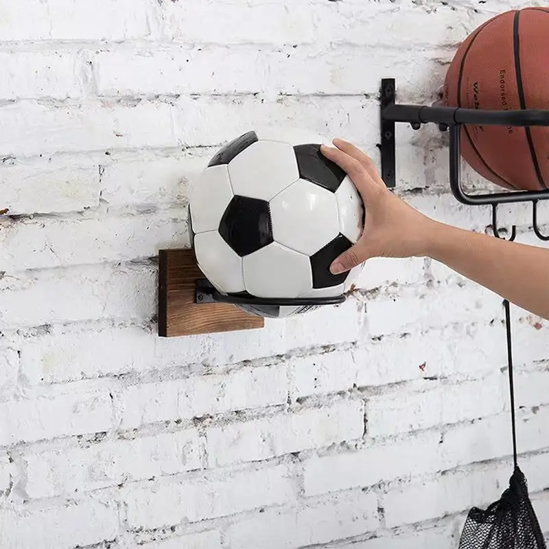 Soccer Ball Holder Ball Wall Holder Wood Metal Ball Display Stand Wall Rack Storage Rack Ball Organizer Soccer Wall Mount Space