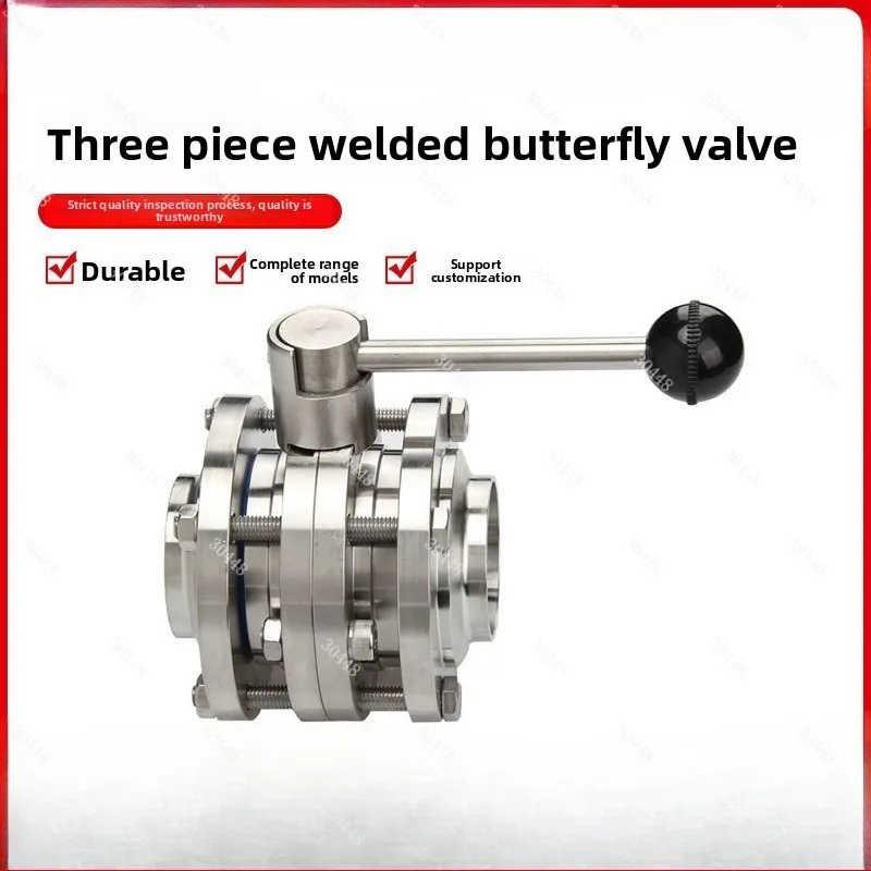 Three-piece welded butterfly valve 304 stainless steel manual butt-weld duckbill three-section butterfly valve 57 76 85