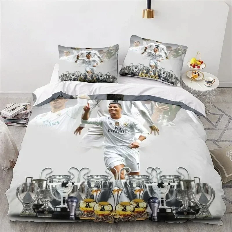 Duvet Cover Set Ronaldo Idol Football Star 3D Printed Quilt Cover for Teens Kids Boys Girls Soft Bed Cover with Zipper
