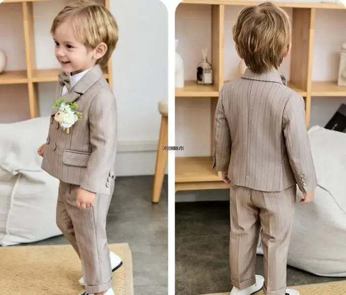 Children Khaki Luxurious Birthday Dress Kids Beaufitul Photograph Suit Boys Formal Wedding Party Performance Dance Tuxedo Wear