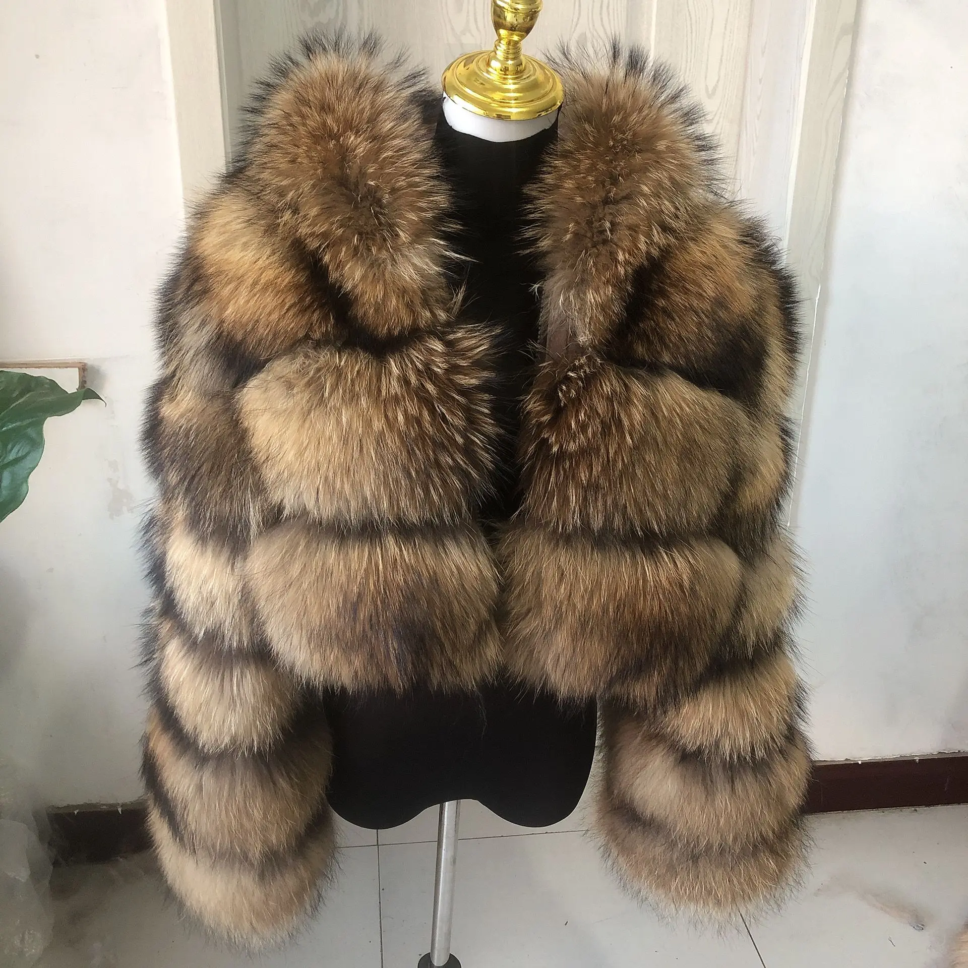 Natural Fox Fur Coat com chapéu para senhoras, Real Raccoon Fur, alta qualidade, frete grátis, inverno