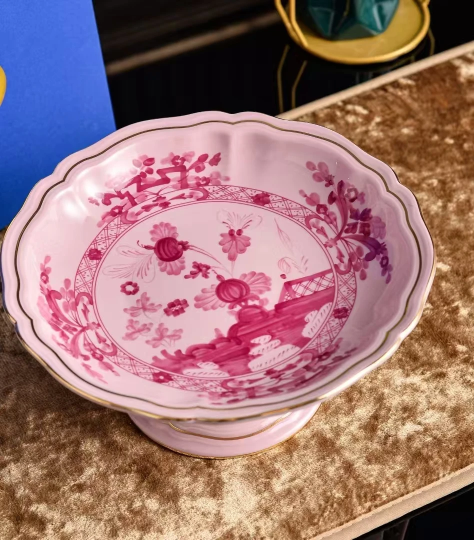 9.5cm*22cm*22cm Bone China Snack Desserts Plates Footed Bowl Porcelain Compote Stemmed Fruit Plate