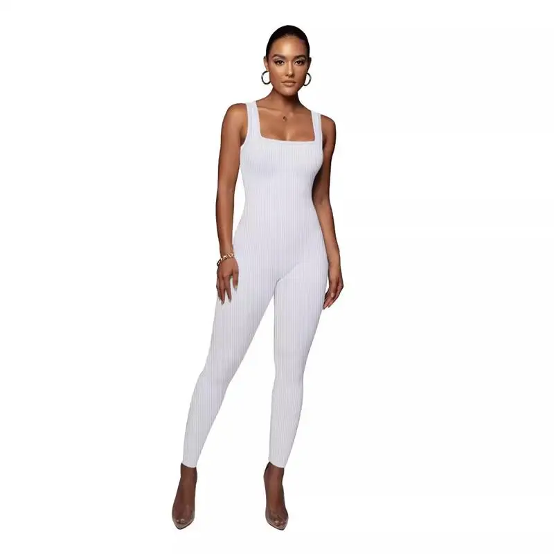 순색 민소매 조끼 원피스 리브드 스퀘어 칼라 백리스 힙업 슬리밍 여성 크로스보더 패션