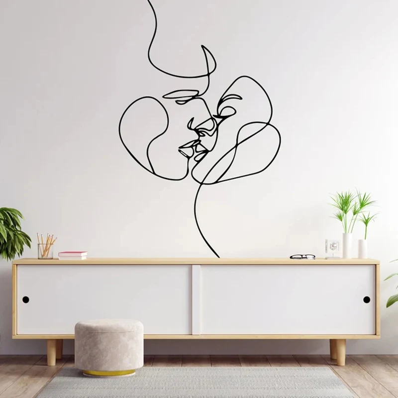 Couple Kissing Line Art wall Decal Mid Century Line Art Feminist Woman Modern Mid Century Wall Sticker Bedroom Decor Vinyl A576