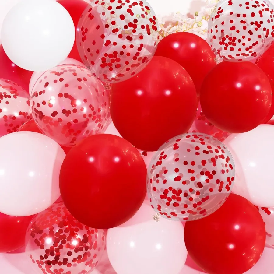 بالونات حمراء 50 قطعة 12 في زينة حفلات أعياد الميلاد للفتيات ديكور عيد ميلاد سعيد مع بالونات حمراء وبيضاء