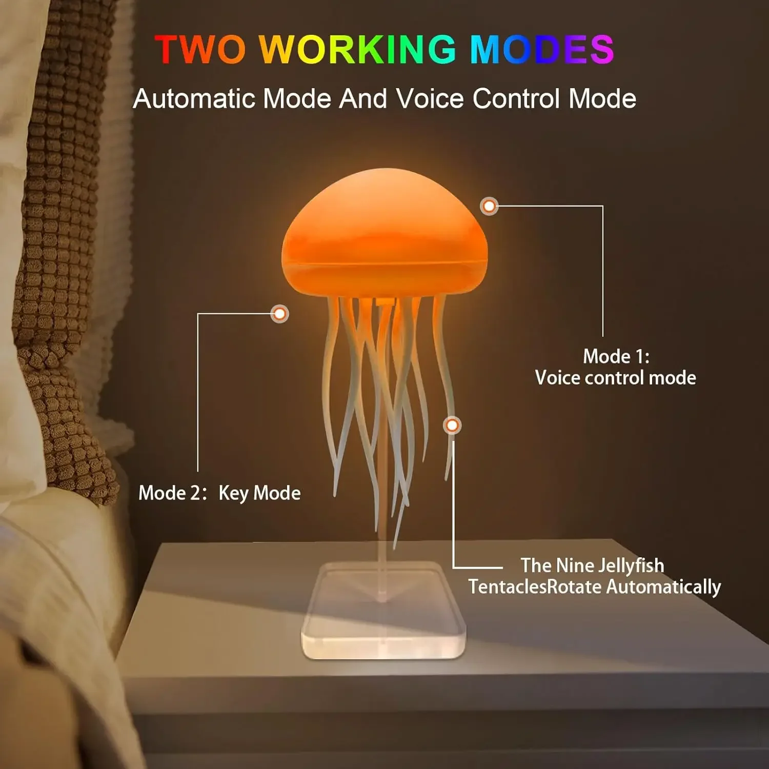 Modern Jellyfish Table Lamp USB Rechargeable Adjustable Color Changing LED Night Light Voice Control Dancing Legs Bedside Lamp