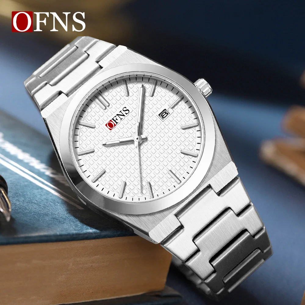 2025 OFNS New 1577 Men's Quartz Watch with Personalized Stereoscopic Scale, Single Calendar Disc, Waterproof Business Watch