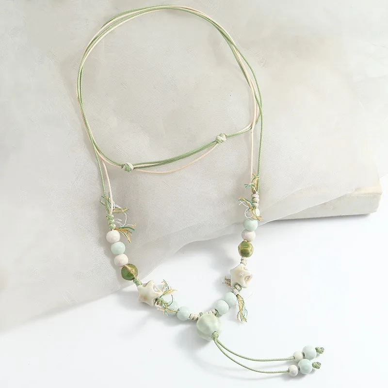 Bohemian round bead star drawstring necklace, simple and versatile, adjustable women's drawstring necklace