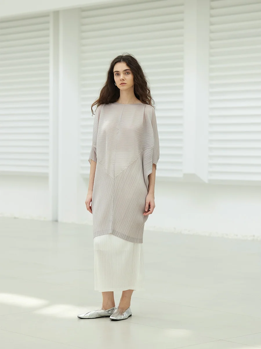 

Женская летняя футболка Whitecube Ele с плиссированным круглым вырезом, рукавами «летучая мышь» и защитой от солнца, средней длины