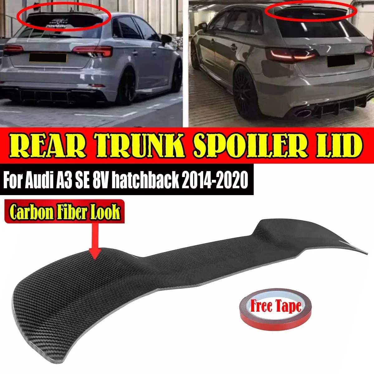 

New Car Rear Spoiler Wing Extension For Audi A3 SE 8V hatchback 2014-2020 Rear Trunk Spoiler Lip Tail Wing Decoration Body Kit