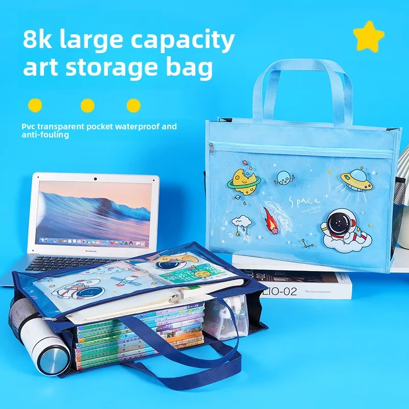 Large A3 Art Bag with Zipper for 8K Sketch Paper, Oxford Cloth Art Portfolio Tote with Multi Pockets for Drawing Marker Storage