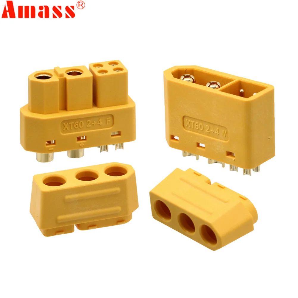 5pair Amass XT60 (2+4) Male Female Plug with Signal Pin and Sheath Solder Wire Model Accessories