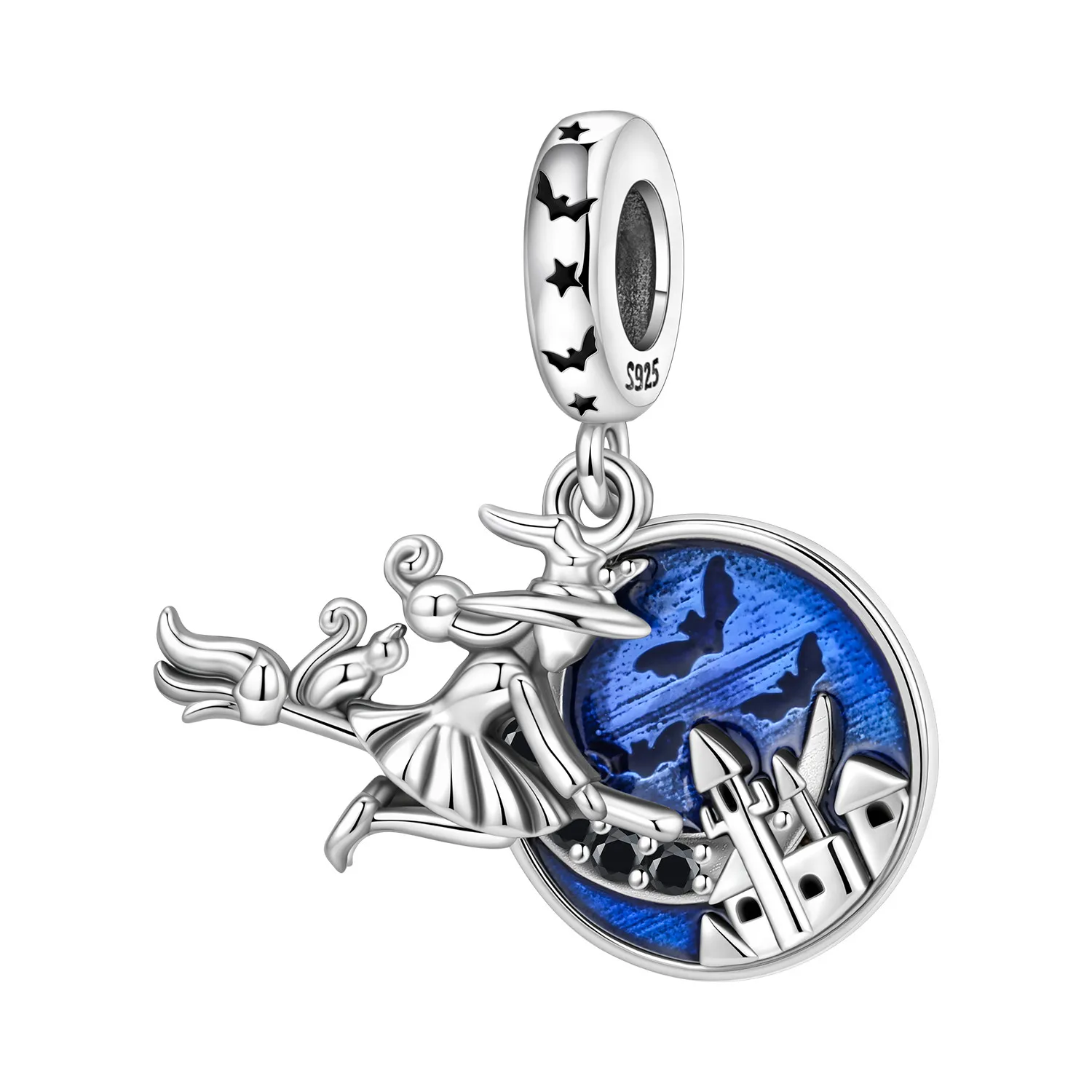 PANPOKI 925 Sterling Silver Magical Girl Witch Bead Original Pendants Bracelet Necklace Charm Jewelry Party DIY Gifts