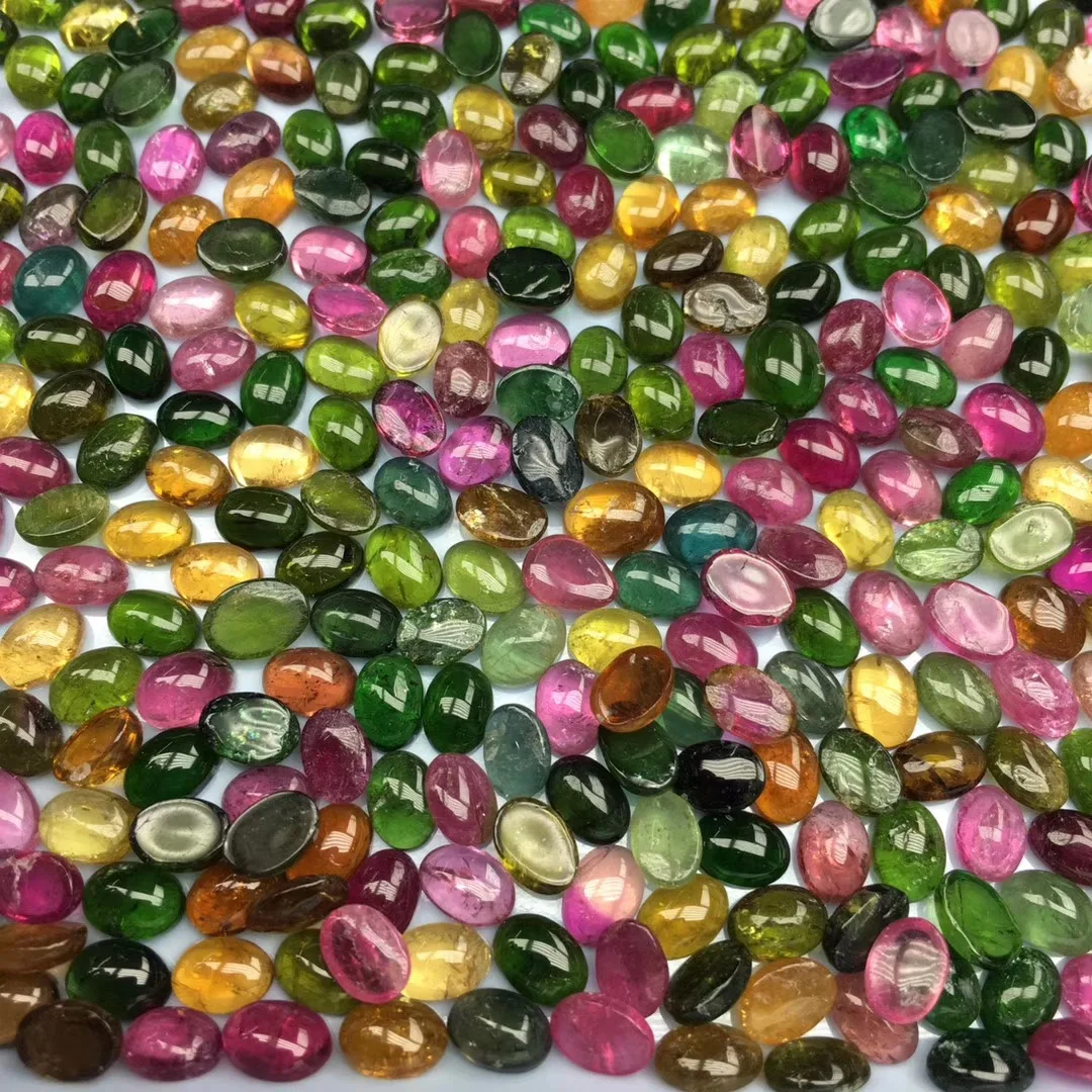 Wholesale 20pcs/lot Mixed Natural  Multi Tourmaline Bead Cabochon 5x7mm Oval Gemstone Ring Face For jewelry DIY