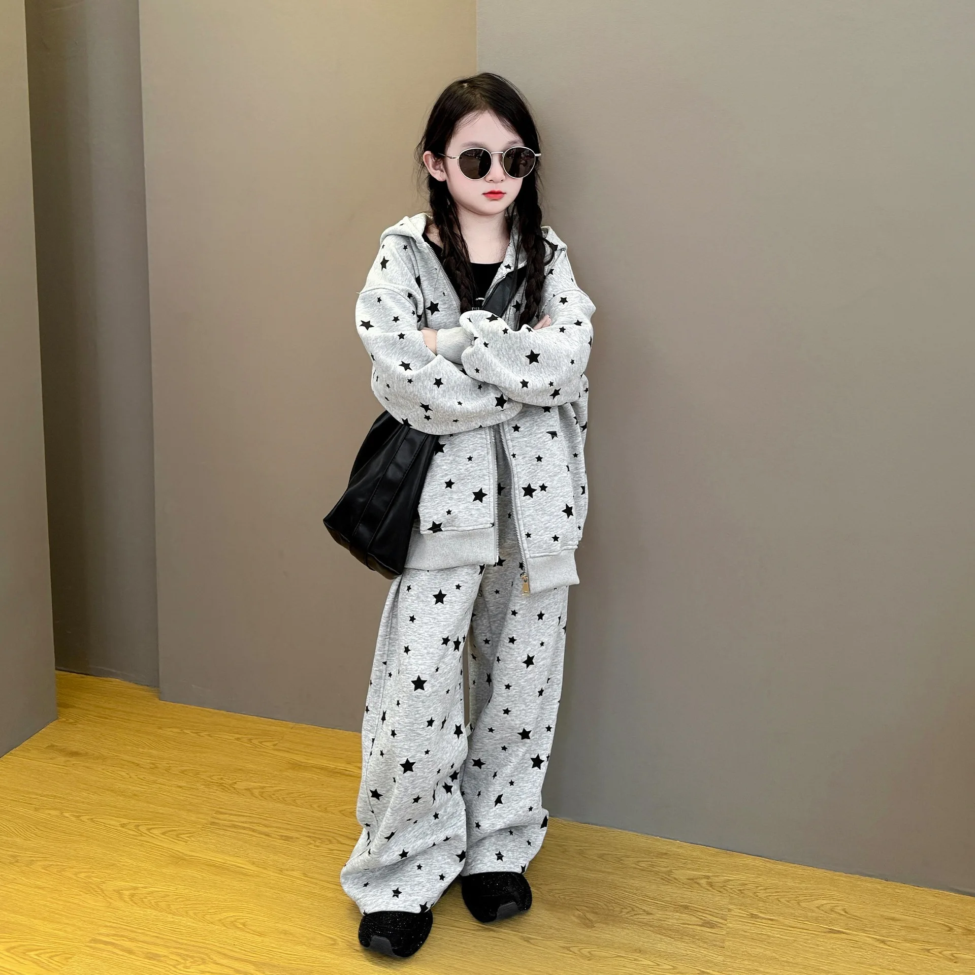 Teenager Girls Sport Suit Hooded Knitted Jacket Wide Leg Pants 2pcs Autumn Childrens kids Autumn Sportswear Clothes Suit Outfits 4
