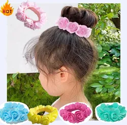 1pcs/2pcs Rose Flower Elastics Hair Holders  Tie Gum Fabric Wreaths Crowns  Elastic Wreath Crown Wedding Garland Headband