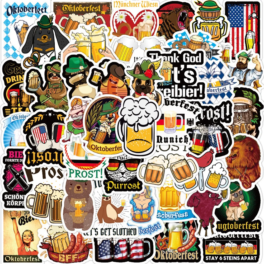 

10/30/50PCS Beer Oktoberfest Decoration Stickers Funny Cartoon Sticker Decals for Kids Toys DIY Notebook Motorcycle Scrapbooking