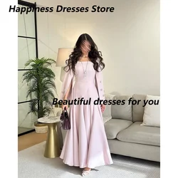 Customized Long Sleeves Square Neck Evening Dress A Line Pleat Formal Party Gown Floor Length Jersey Saudi Arab Prom Gown