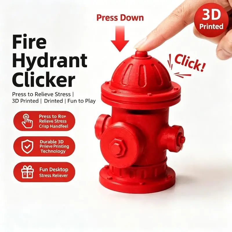 3D Printed Fire Hydrant Fidget Clicker Crisp Press Sound Durable Build Unique Design Stress Relief Toy for Holiday Gifts