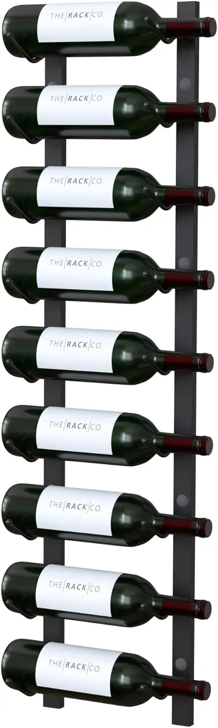 9-Bottle Wall Mounted Wine Rack with Label View - Steel Satin Finish Storage